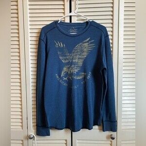 AE Long Sleeve Shirt Heritage Thermal Blue with Eagle Design Sz Medium